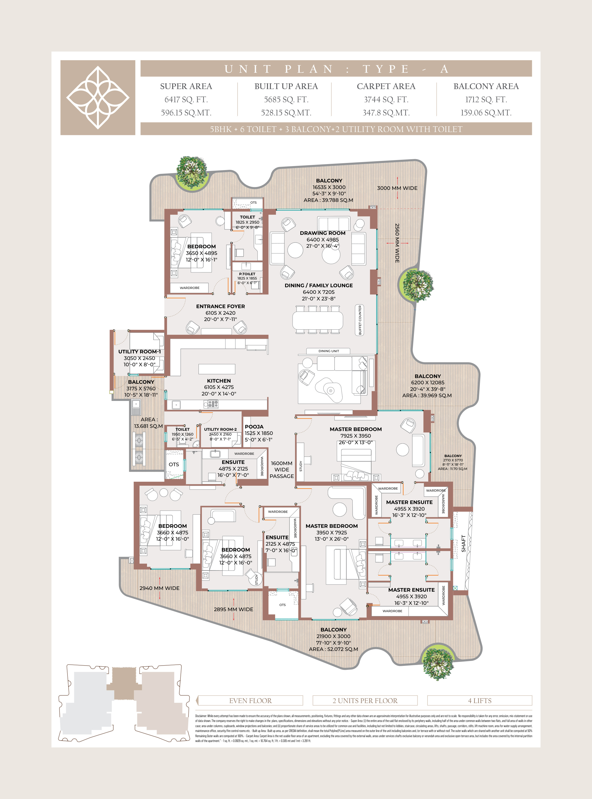 Type A — 5BHK indicative layout (e-brochure)