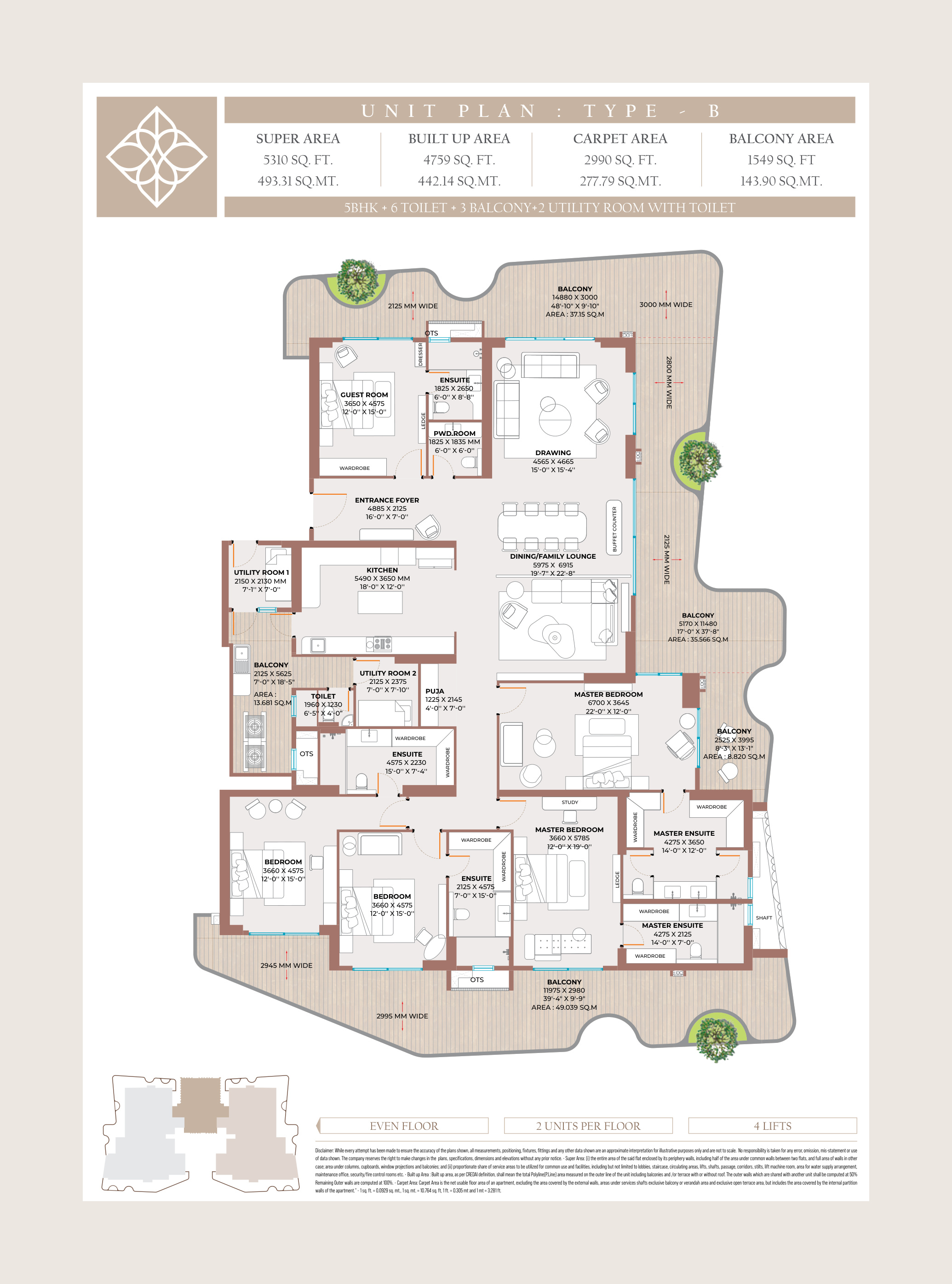 Type B — 5BHK indicative layout (e-brochure)