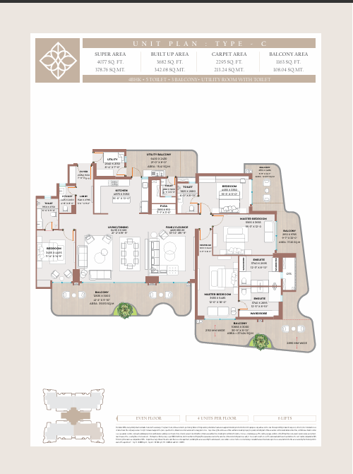 Clove County — UNIT PLAN Type C, 4BHK (indicative); super area ~4077 sq ft (e-brochure)