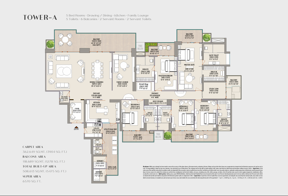 County 107 — Tower A Type A indicative floor plan; super area ~6570 sq ft