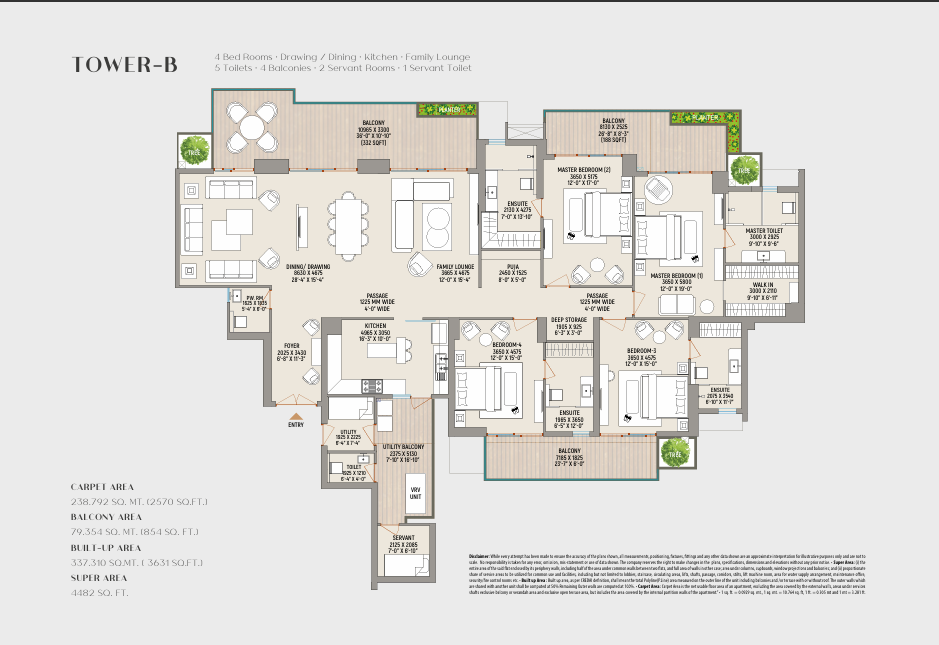 County 107 — Tower B Type B indicative floor plan; super area ~4482 sq ft