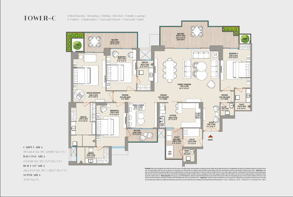 County 107 — Tower C Type C indicative floor plan; super area ~3501 sq ft