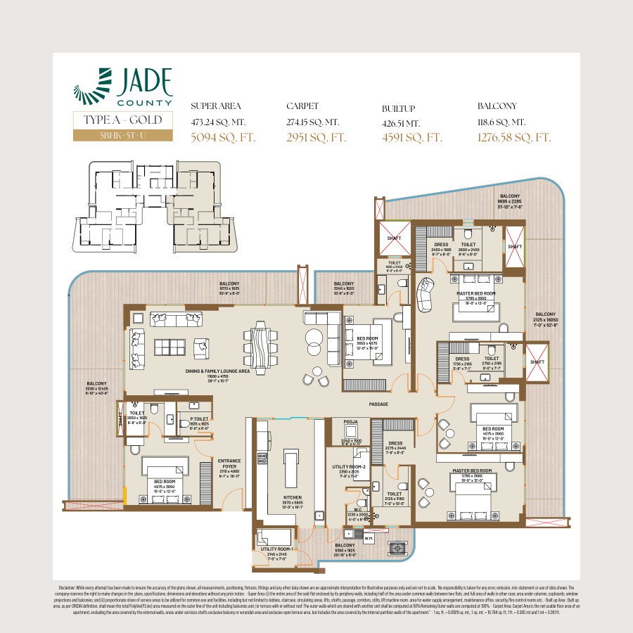 Type A Gold — 5BHK+5T+U indicative layout (brochure)