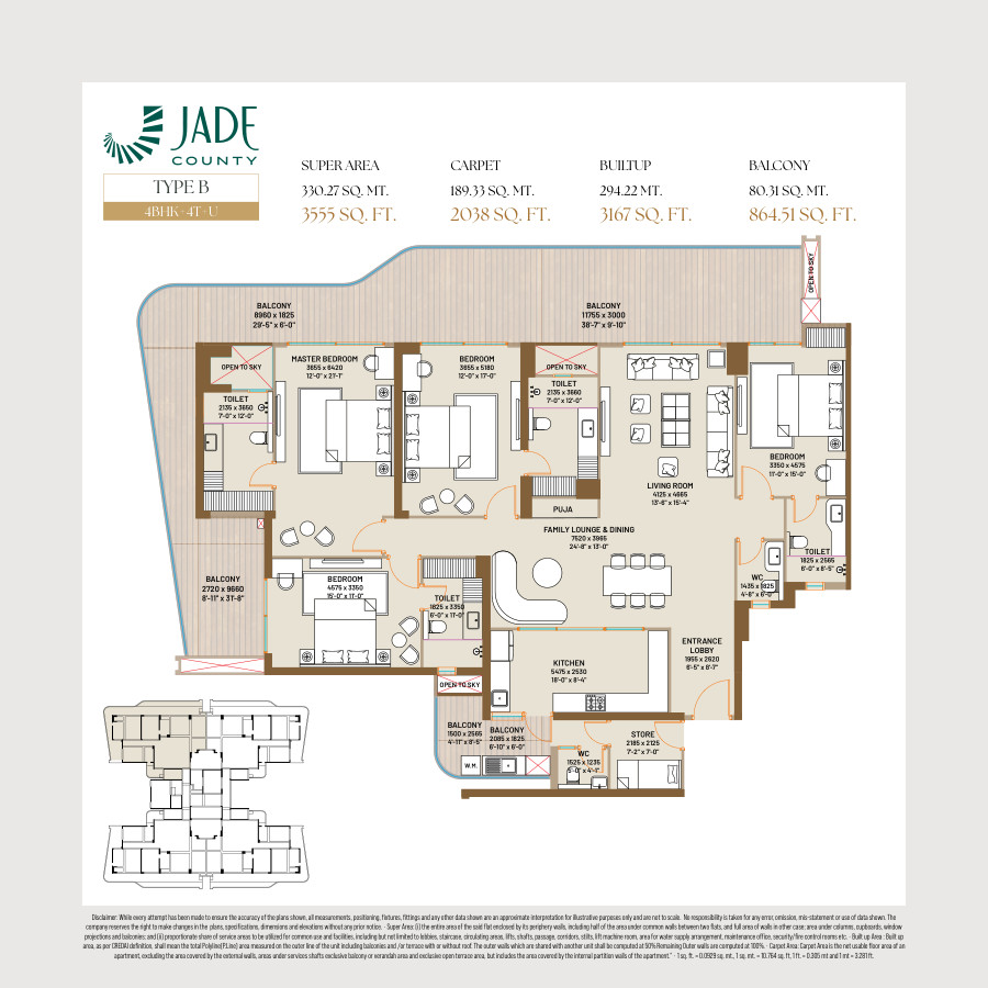 Type B — 4BHK+4T+U indicative layout (brochure)