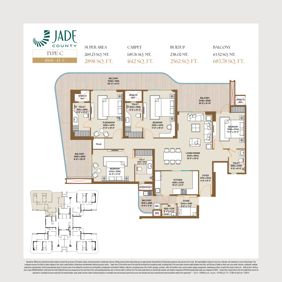Type C — 4BHK+4T+U indicative layout (brochure)
